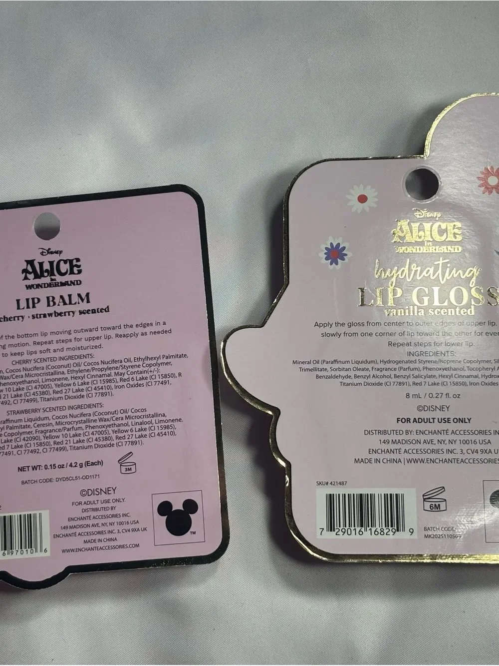 9 New Disney Alice in Wonderland Lip Gloss & Balm Set Bundle Pink